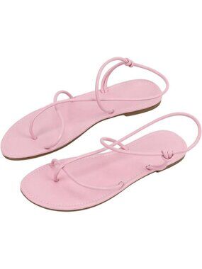 Women's Light Pink Summer Sandals Flat Strappy Slingback Dressy Cute Beach Slide